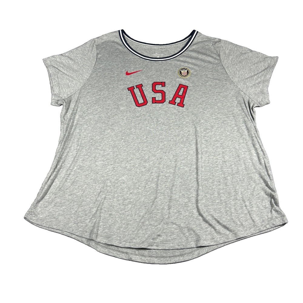 USA Olympic Team Shirt Womens 2XL Heather Gray Nike Tee Short Sleeve Scoop Neck